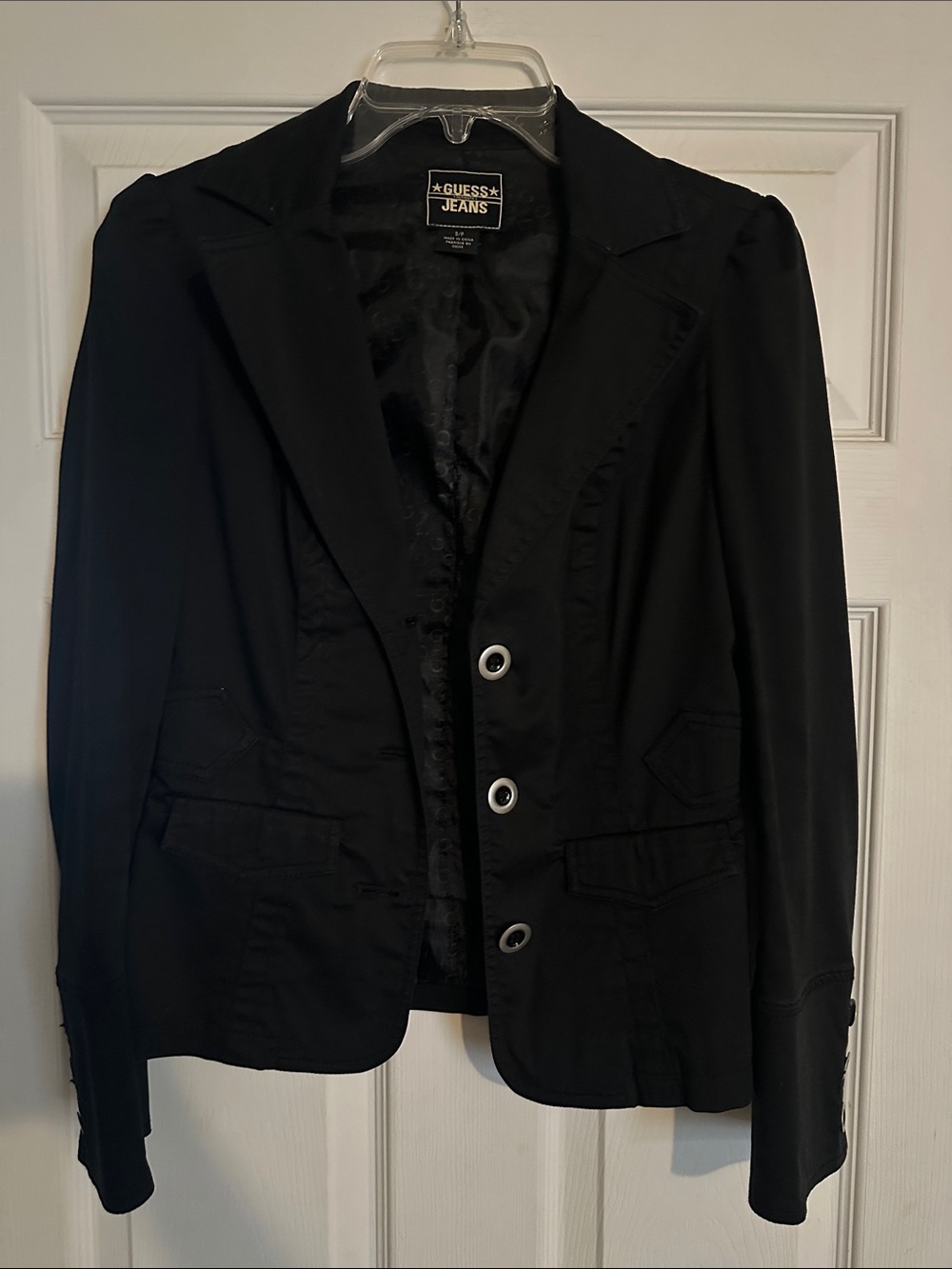 Vintage Guess Black Tailored Women's Blazer with Silver Buttons